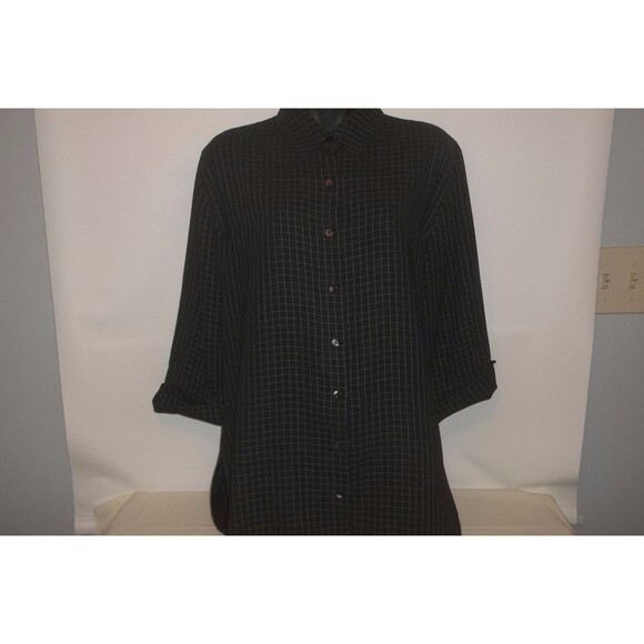 Chico's Design 1 (S-M) Black/White Check Button-Down Shirt,3/4 sleeve. - Picture 1 of 6